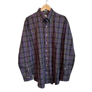 Peter Millar Plaid Button Down, Purple,Gray, Brown, Size Large